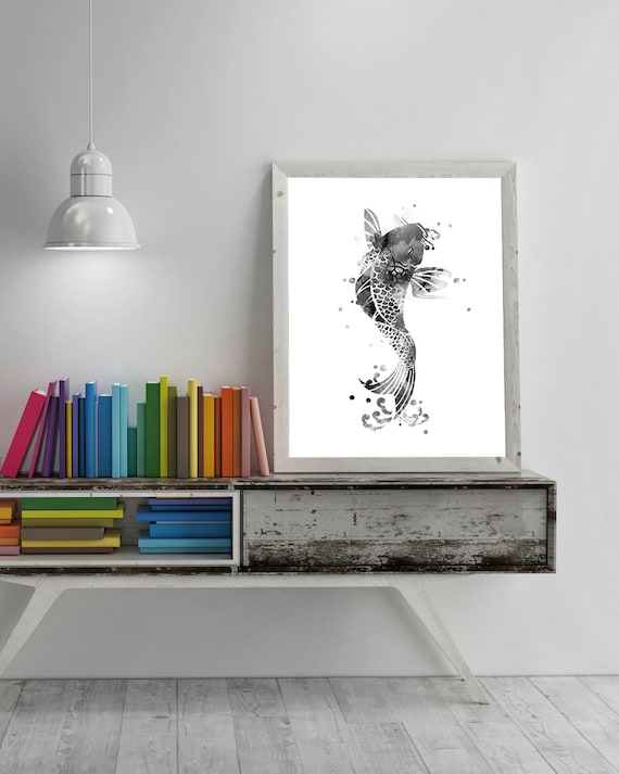 Poster Sur Toile Koi Fish Girl - Décoration Murale 50 X 75 Cm - Pour Bureau, Salon, Bar - Style Esthétique Et Groovy