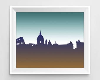 Rome Skyline, Rome Art Print, Wall Art, Printable, Rome Italy Cityscape, Travel, Gift, Office Decor, Home Decor, Digital Download