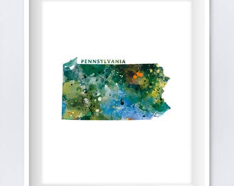 Pennsylvania Map Print, Watercolor, Harrisburg Print, Wall Art, Pennsylvania Poster, Painting, Travel, Home Decor, Gift, Digital Download