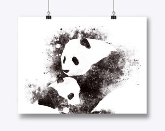 Impressão de arte de panda, pintura de panda, bebê panda, ilustração de panda, arte animal, arte de parede de panda, presente de panda, família animal, berçário, decoração de casa