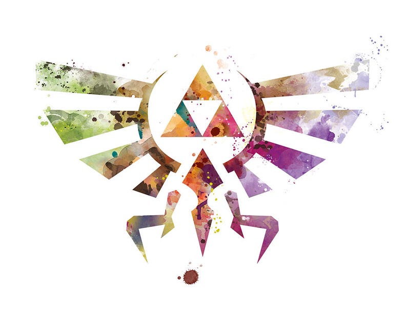 Legend of Zelda, Art Print, Hylian Crest, Triforce, Zelda Abstract, link, Game, Watercolor, illustration, Painting, Wall Art, Gift, Download image 3