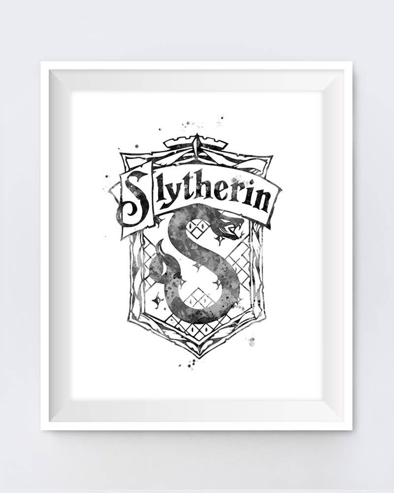 Slytherin Crest Black and White Harry Potter Art Gifts | Etsy