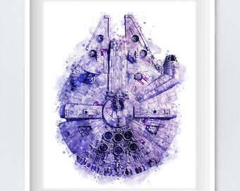 Millennium Falcon Art Print Watercolor Star Wars Printable Millennium Falcon Digital Star Wars Poster Movie Painting Gift Instant Download