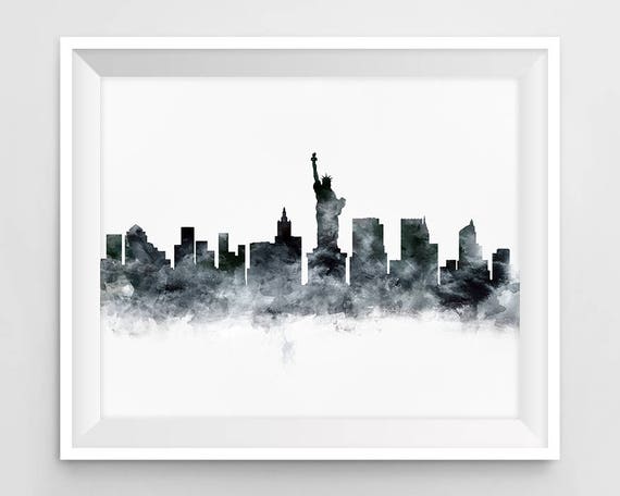 New York Print, New York Skyline, Watercolor, Poster, NY, Office Decor, Travel, Gift, City Print, Cityscape, Download, Wall Art