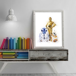 R2D2 C3PO BB8 Print Watercolor Art Star Wars Droids Printable Poster Birthday Gift Wall Art Kids Nursery Home Decor Digital Download image 3