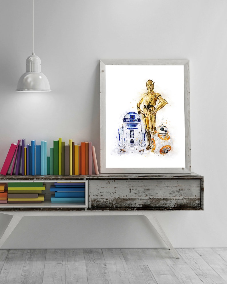 R2D2 C3PO BB8 Print Watercolor Art Star Wars Droids Printable Poster Birthday Gift Wall Art Kids Nursery Home Decor Digital Download image 3