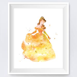 Belle Print Belle Watercolor Art Beauty and the Beast Poster Nursery Gift Idea Wall Art Kids Home Decor Digital Download
