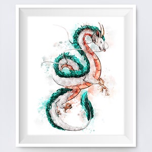 Dragon Art Print Japanese Print Anime Ukiyo Watercolor Gift Nursery Japanese Dragon Wall Art Home Decor instant Download image 1