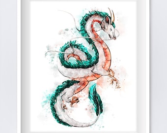 Dragon Art Print Japanese Print Anime Ukiyo Watercolor Gift Nursery Japanese Dragon Wall Art Home Decor instant Download