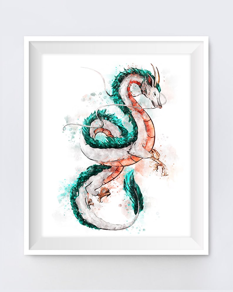 Dragon Art Print Japanese Print Anime Ukiyo Watercolor Gift Nursery Japanese Dragon Wall Art Home Decor instant Download image 1