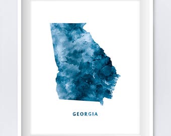 Georgia Map, Art Print, Atlanta Print, USA, Poster, Watercolor, Modern, Painting, Wall Art, State Map, Travel, Home Decor, Download, Gift