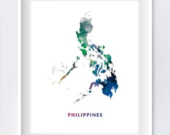 Filipinas mapa impresión, acuarela Manila, arte de la pared, cartel de Filipinas, pintura, cartel de viaje, decoración de la oficina del hogar, regalo, descarga digital