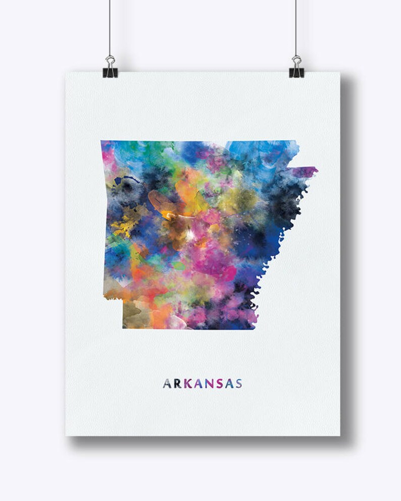 Arkansas Map Print Arkansas Poster USA Watercolor Art Etsy