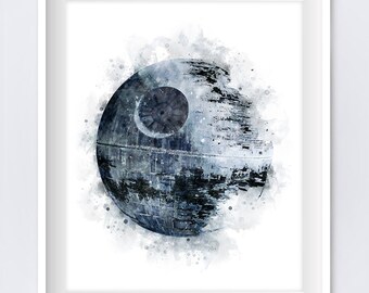 Death Star Art Print Watercolor Star Wars Printable Poster Birthday Gift Yoda r2d2 Death Star Wall Art Gift Home Decor Digital Download
