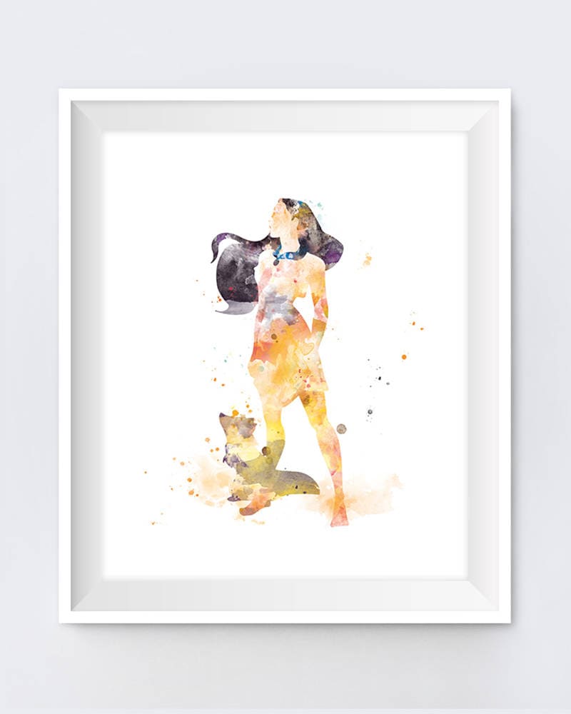 Pocahontas Print, Princess Poster, Watercolor, Art Print, Nursery Wall decor, Gift, Digital Download