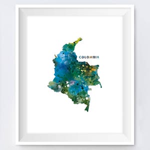 Colombia Map, Art Print, Watercolor Colombia, Wall Art, Bogota Poster, Painting, Travel, Poster Country, Office Decor, Gift Digital Download