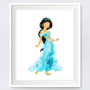 Princess Jasmine Print Watercolor Poster Printable Art Aladdin Party Princess Kids Nursery Decor Wall Art Gift Download