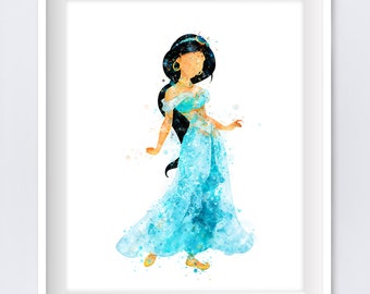 Princess Jasmine Print Watercolor Poster Printable Art Aladdin Party Princess Kids Nursery Decor Wall Art Gift Download