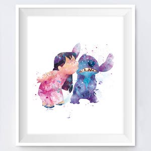 Stitch Print Lilo and Stitch Watercolor Art Nursery Print Stitch Party Ohana means family Wall Art Christmas Gift Digital Download