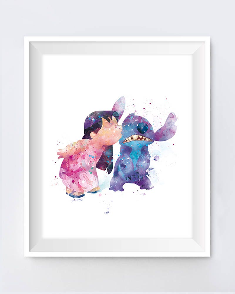 Affiche d'ange Disney Lilo et Stitch, décor mural aquarelle, peinture de  pépinière Ohana, imprimés d