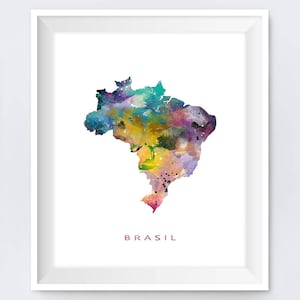 Brasilien Karte Aquarell Druck Brasil Karte Kunst Geschenk Wand Kunst Poster Reisen Südamerika Wand Dekor Büro Dekor Wandbehang digitaler Download