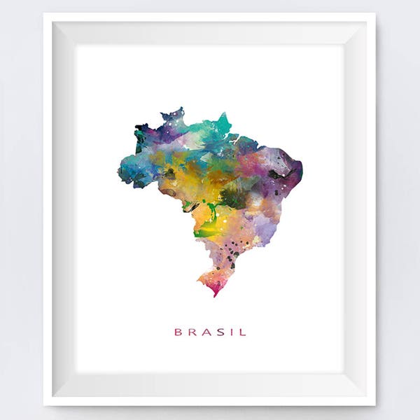 Brazil Map Watercolor Print Brasil Map Art Gift Wall Art Poster Travel South America Wall Decor Office Decor Wall Hanging Digital Download