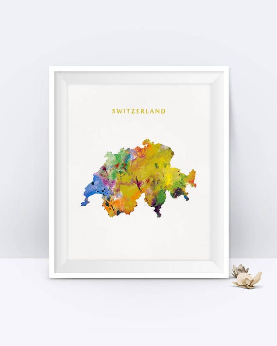 Switzerland Print Schweiz Watercolor Map Switzerland Map Art Map Artwork Office Decorations Country Map ArtPrintZone