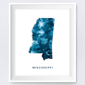 Mississippi Print, Map of Mississippi, Watercolor, USA, Art Print, Jackson, Poster, Painting, Gift, Travel Map, Wall Art, Digital Download