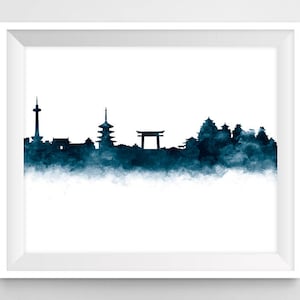 Kyoto Print, Kyoto Skyline, Japan Print, Wall Art, Watercolor, Printable Kyoto Cityscape, Tokyo, Poster, Travel, Gift, Home Decor, Download