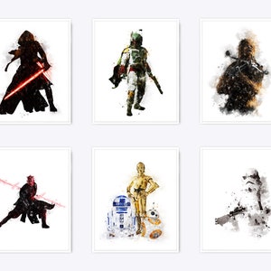 Set of 12 Watercolor Star Wars Print Movie Dark Side Jedi Printable Birthday Gift The Force Illustration Wall Art Home Kids Decor Download image 3