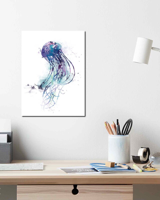 Jellyfish Print Watercolor Sea Life Decal Mural Fish Ocean Sea | Etsy