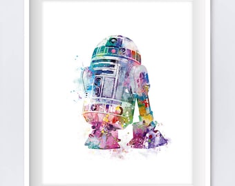 R2D2 Watercolor Art Print R2D2 Poster Star Wars Print Movie Poster Clones Battle bb8 Jedi Force Awakens Wall Decor Gift Download Wall Art