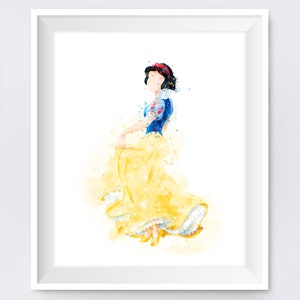 Snow White Print Watercolor Princess Poster Seven Dwarfs Kids Nursery Decor Wall Art Gift Digital Download