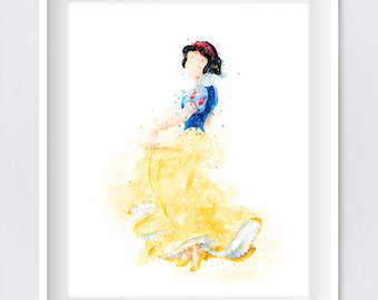 Snow White Print Watercolor Princess Poster Seven Dwarfs Kids