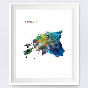 Estonia Map Print, Estonia Poster, Watercolor, Painting, Home Office Room Decor, Travel, City, Gift, Wall Art, Digital Download