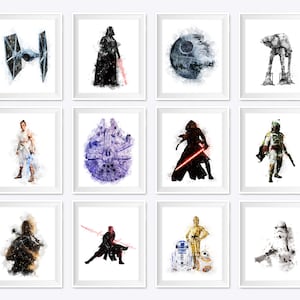 Set of 12 Watercolor Star Wars Print Movie Dark Side Jedi Printable Birthday Gift The Force Illustration Wall Art Home Kids Decor Download image 1