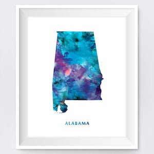 Alabama Kaart Print Aquarel Alabama Poster Home Office Room Decor Montgomery Print City Painting Travel Gift Wall Art Digital Download