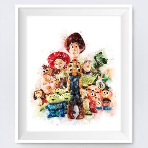 Toy Story Print Woody and Buzz Toy Story Poster Art Watercolor Hamm Barbie Wall Art Printable Home Kids Room Nursery Decor Gift