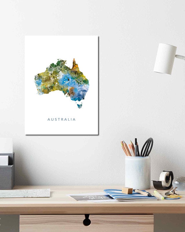 Australia Map Print Australia Poster Watercolor Australian Artwork ...