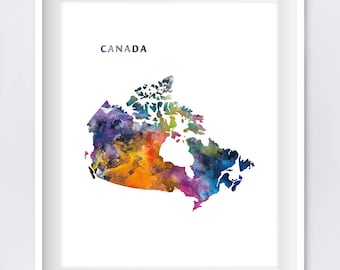 Canada Map, Canada Print, Canada Poster, Ottawa, Watercolor Art, Home Decor, Office Decor, Gift, Travel Map, Digital Download