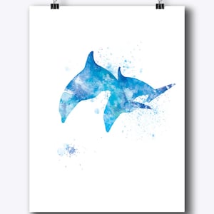Dolphin Art Print Watercolor Dolphin Poster Sea Life Painting Wall Hanging home kids room decor nursery mothers day gift digital download