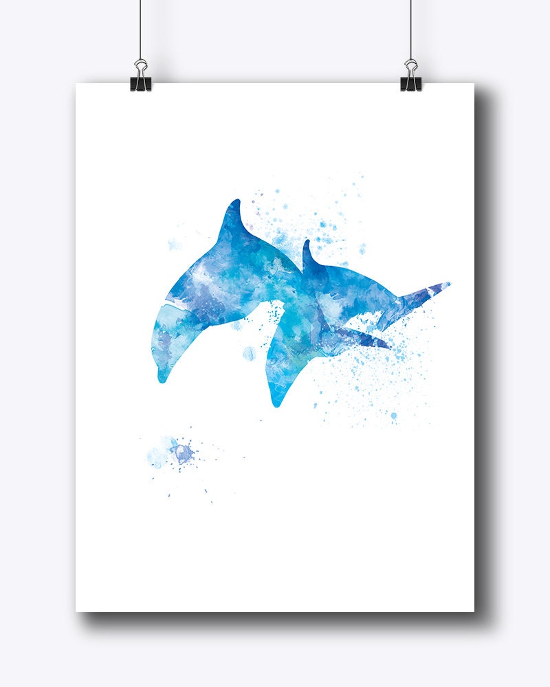 Dolphin Art Print Watercolor Dolphin Poster Sea Life Painting Wall ...