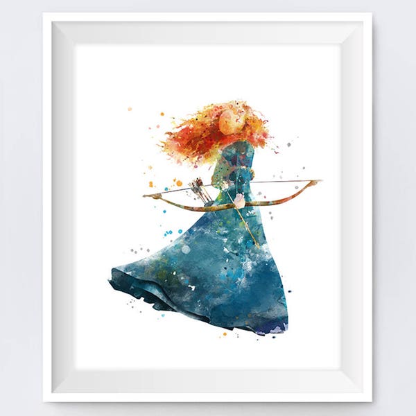 Merida Kunst Merida Druck Aquarell Malerei Prinzessin Brave Merida Druckbares Kinderzimmer Merida Wanddeko Geschenk digital download