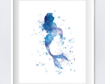 Mermaid Art Print Little Mermaid Poster Watercolor Painting Ariel Art Princess Gift Nursery Print Digital Download