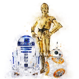 R2D2 C3PO BB8 Imprimer Aquarelle Art Star Wars Droïdes Imprimé Affiche Anniversaire Cadeau Mur Art Enfants Nursery Home Decor Téléchargement numérique image 4