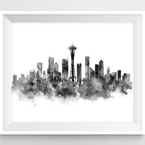 Seattle Skyline, Seattle Print, USA, Washington, Poster, Cityscape, Watercolor, Painting, Wall Art, City Art, Printable, Gift, Download