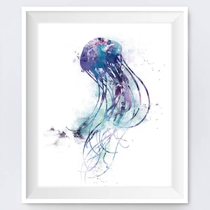 Jellyfish Print Watercolor Sea Life Decal Mural Fish Ocean Sea Wall Decor Fine Art Watercolor Animals Nursery Jellyfish Art Digital Download
