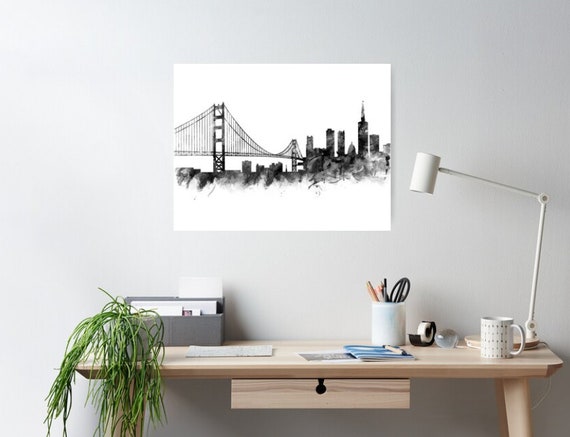 San Francisco Print, San Francisco Skyline, Art Print, Black and White,  Poster, California, Watercolor Cityscape, Home Decor, Gift, Download - Etsy