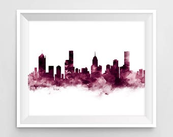 Melbourne Print, Melbourne Skyline, Watercolor, Modern, Landscape, Wall Art, Printable, Cityscape, Australia, Gift, Home Decor, Download