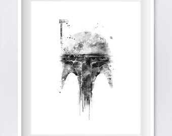 Boba Fett, Art Print, Watercolor, Wall Art, Star Wars, Hunter, Yoda, Darth Vader, Boba Fett Poster, Illustration, Download, Gift, Home Decor
